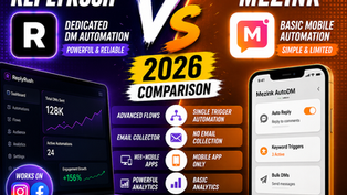 Split-screen comparison of ReplyRush and Mezink AutoDM Instagram automation apps