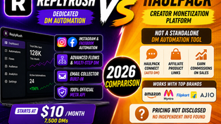 Split-screen comparison of ReplyRush and HaulPack Instagram automation for creators