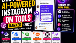 AI chat bubble over an Instagram DM interface representing AI-powered DM automation