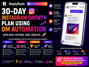 30-day Instagram growth plan using DM automation — daily actions and results with ReplyRush