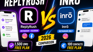 Split-screen comparison of ReplyRush and Inro Instagram DM automation dashboards