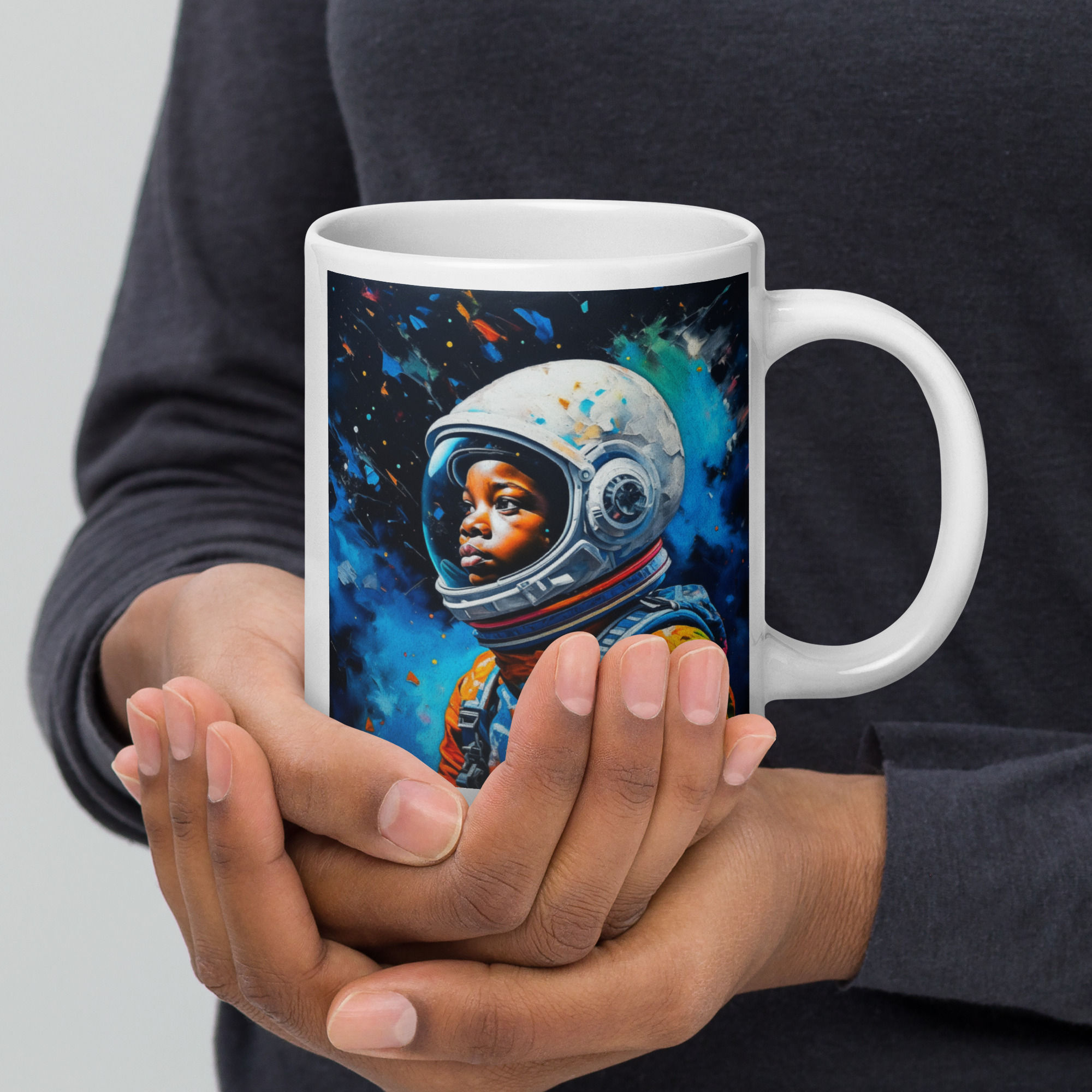 White glossy mug - Young Black Professionals: Boy Astronaut