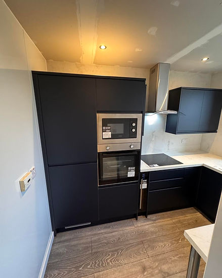 Modern kitchen with sleek black cabinets