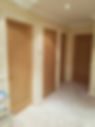 Hallway featuring multiple modern wooden internal doors with chrome handles and carpeted floor