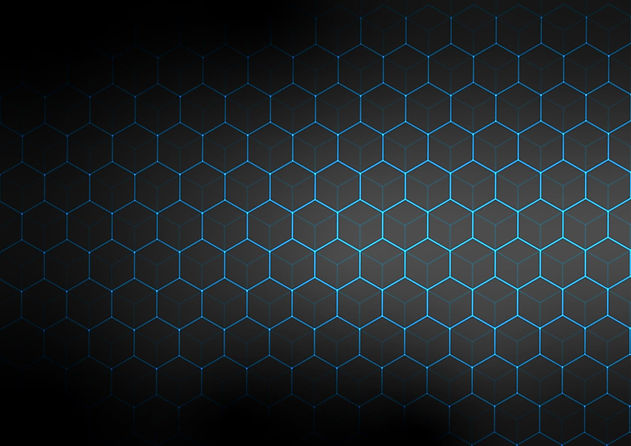 Abstract dark background with a glowing blue digital honeycomb grid pattern