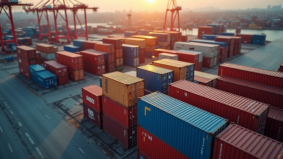 High angle view of stacked shipping containers at a port