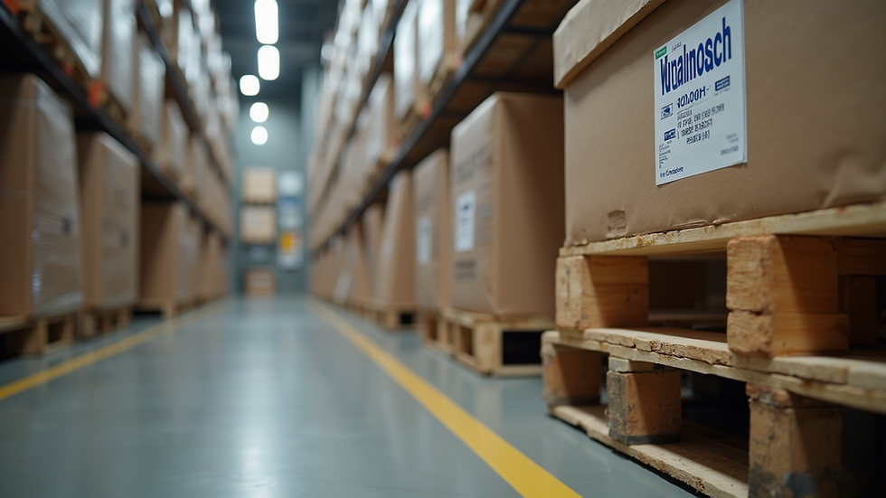 Close-up view of optimized pallet storage with labels