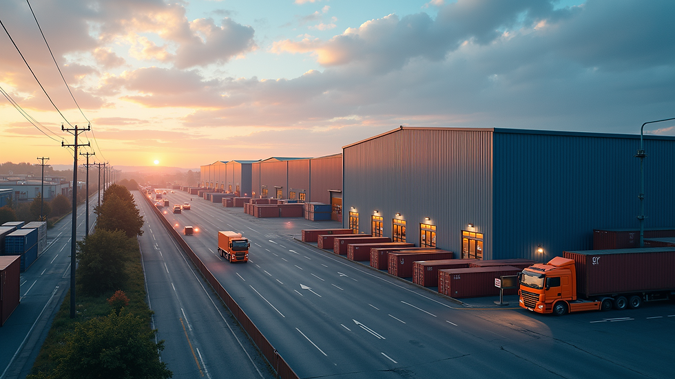 High angle view of a logistics facility showcasing its infrastructure