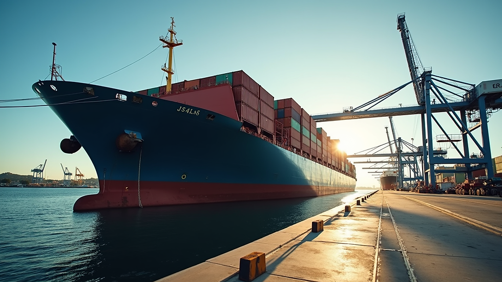 Eye-level view of a large container ship docked at Brisbane port