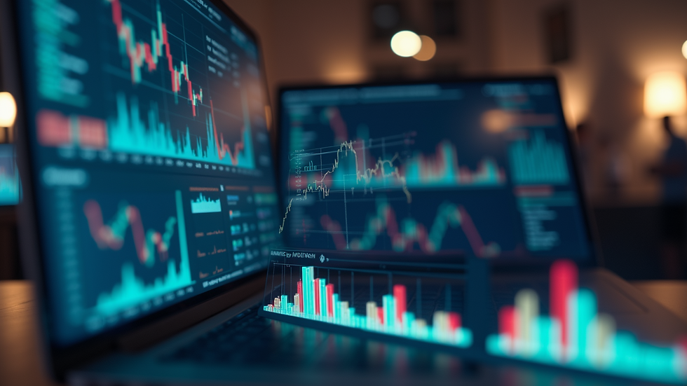 Eye-level view of a laptop screen displaying analytics graphs and data