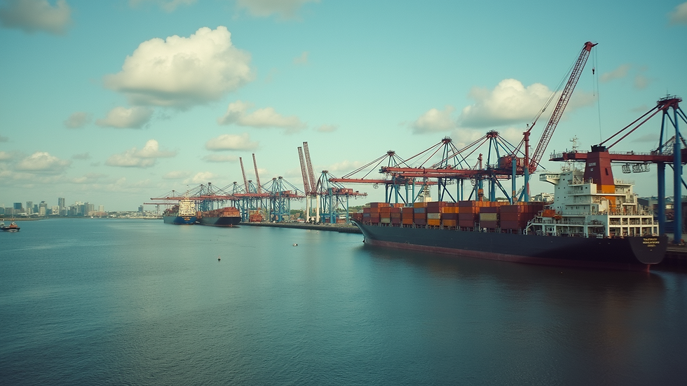 Wide angle view of Brisbane's bustling shipping port