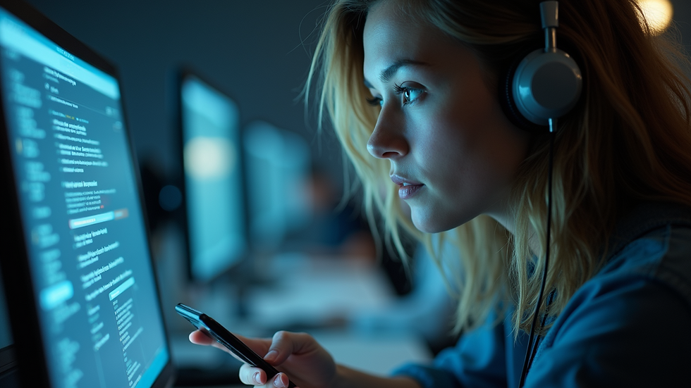 Eye-level view of a person contemplating voice search technology