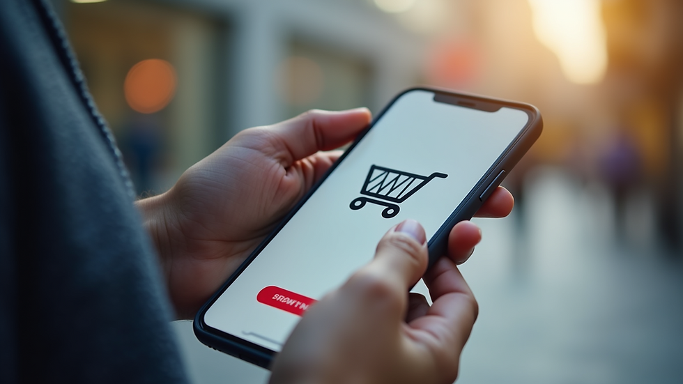 Eye-level view of a mobile phone displaying an e-commerce app