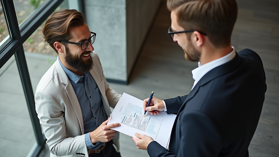 High angle view of a small business owner confidently planning future growth with a consultant