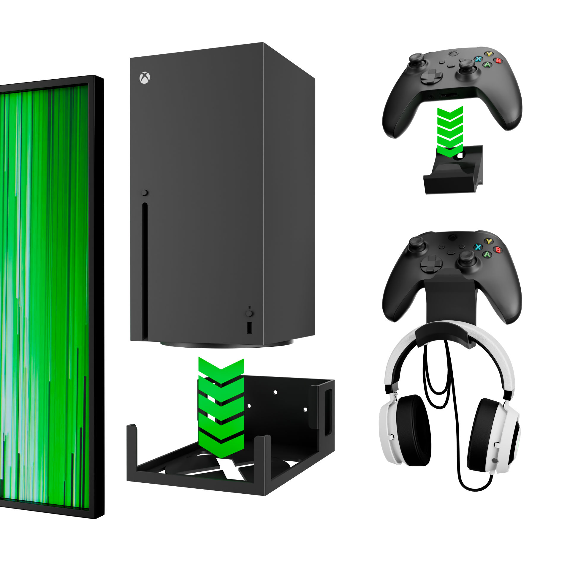 GENIALISS - Soporte de pared para Xbox Series X + Base para controles y Audifono