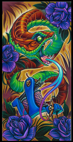 snake with blue roses