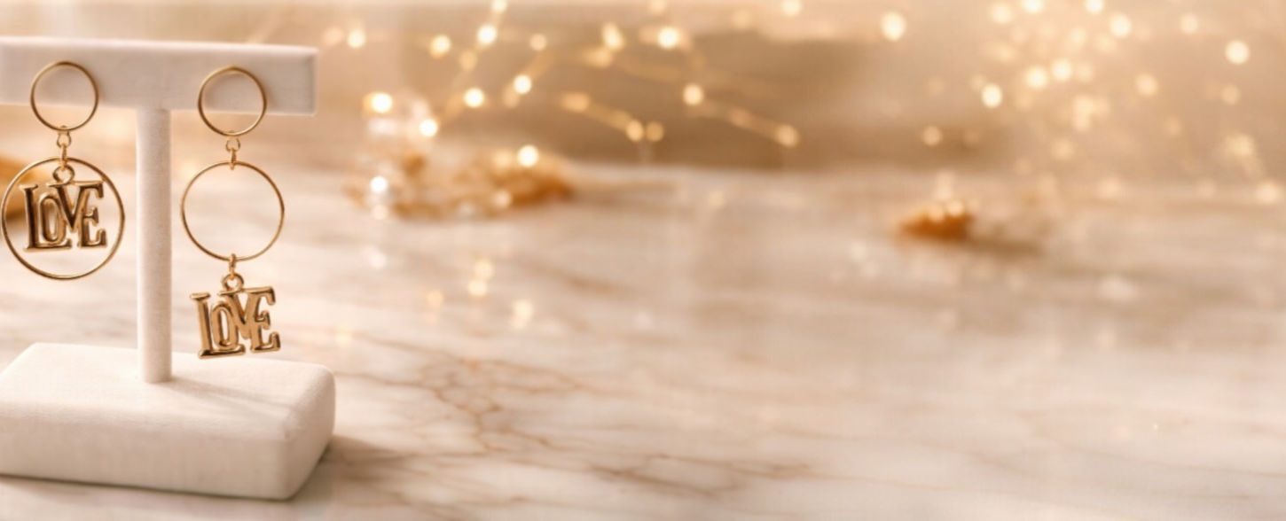 Boucles d'oreilles asymétriques en acier inoxydable doré et pendentifs Love 'Duo passionné'