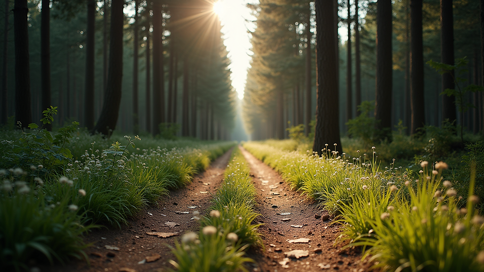 Eye-level view of a scenic running trail surrounded by trees