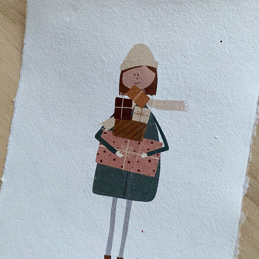 Thumbnail: Poster handgeschept papier 'Meisje met cadeautjes'