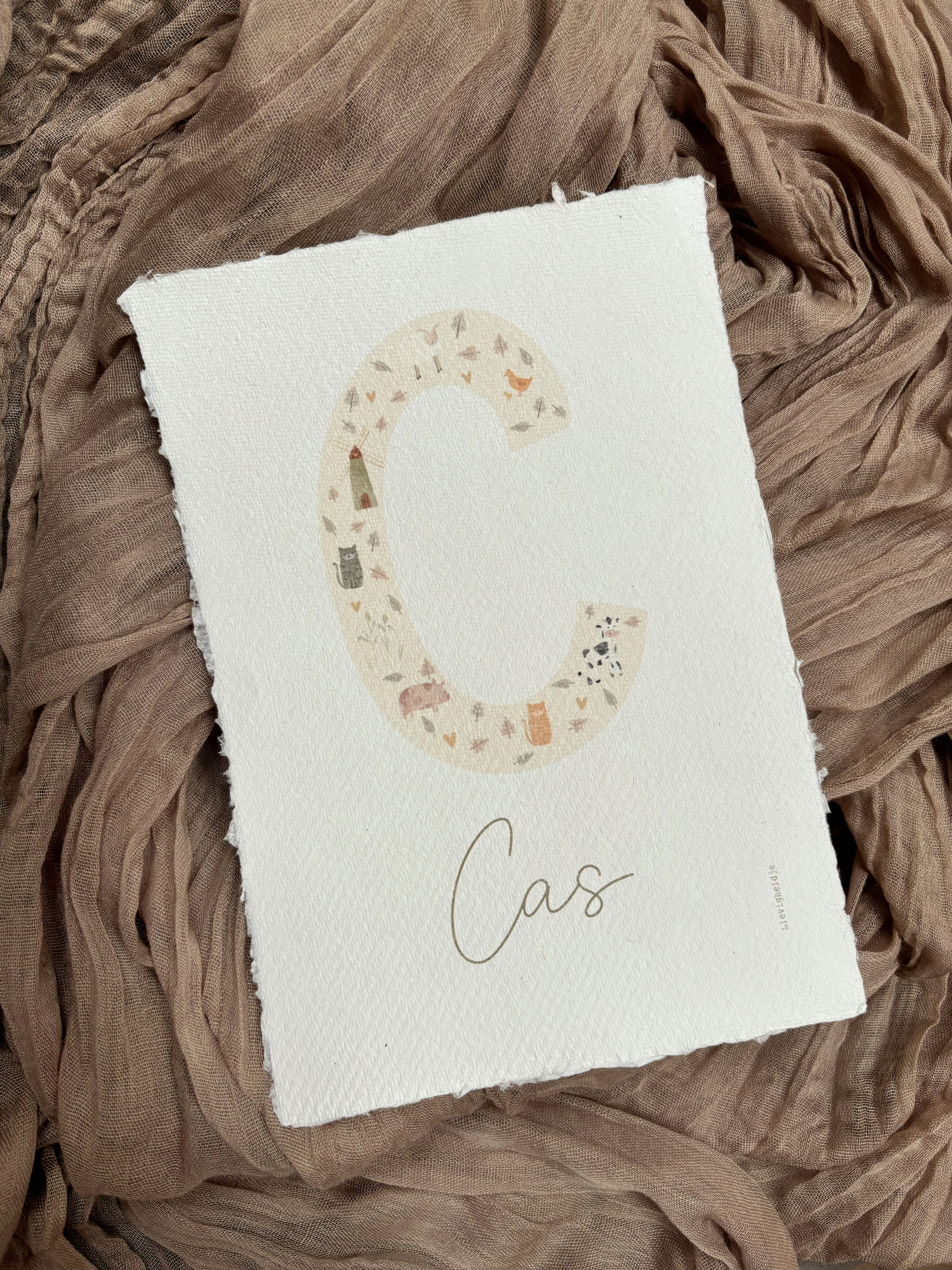 Letterposter Handgeschept papier boerderijdiertjes