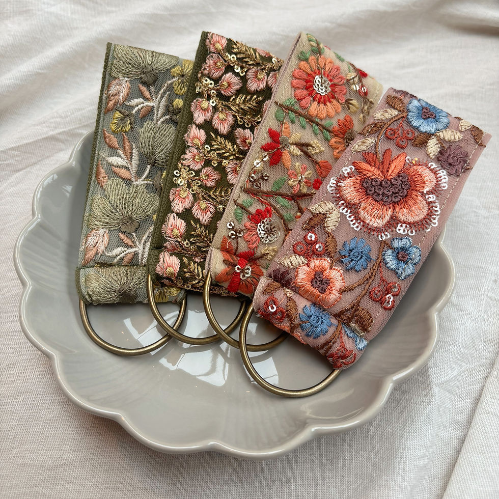Thumbnail: Sleutelhanger Groen met bloemen