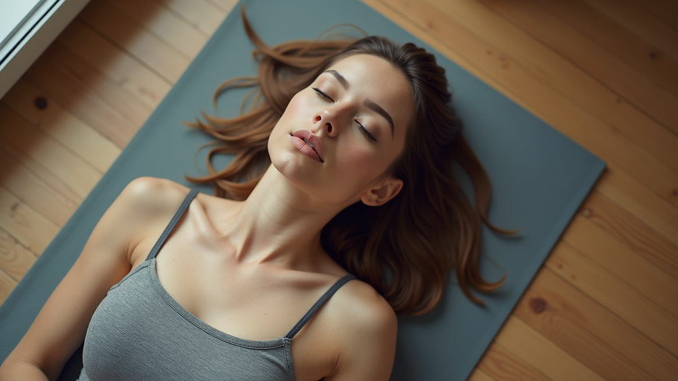 High angle view of a person doing gentle neck stretches on a yoga mat