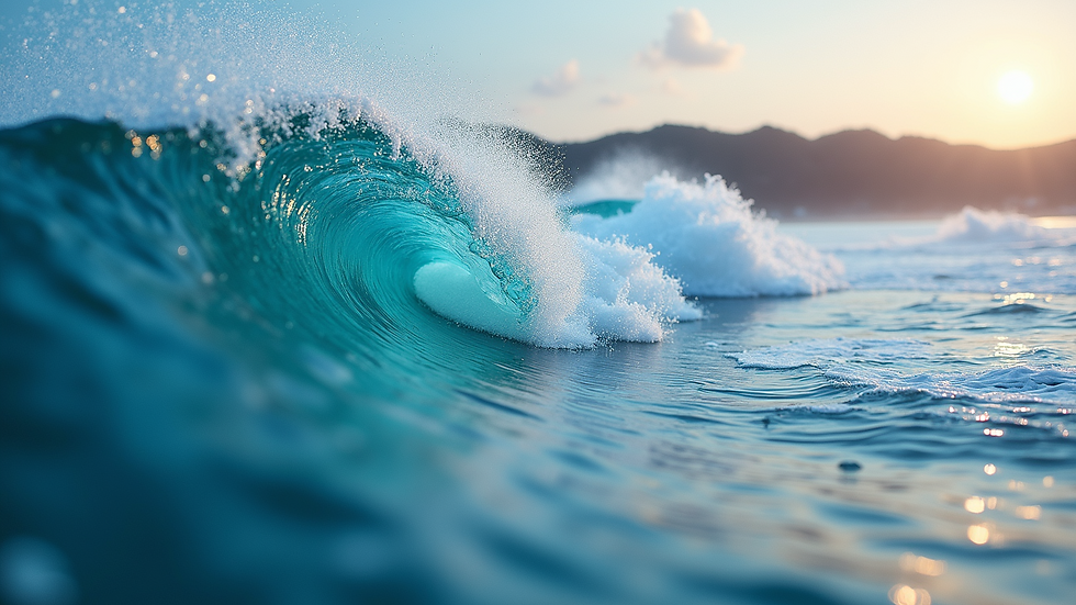 Close-up view of a resin ocean wave art piece