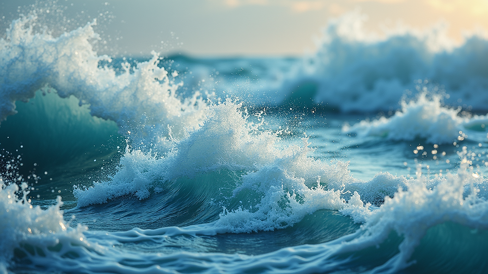 Close-up view of a mixed media artwork inspired by ocean waves and natural elements