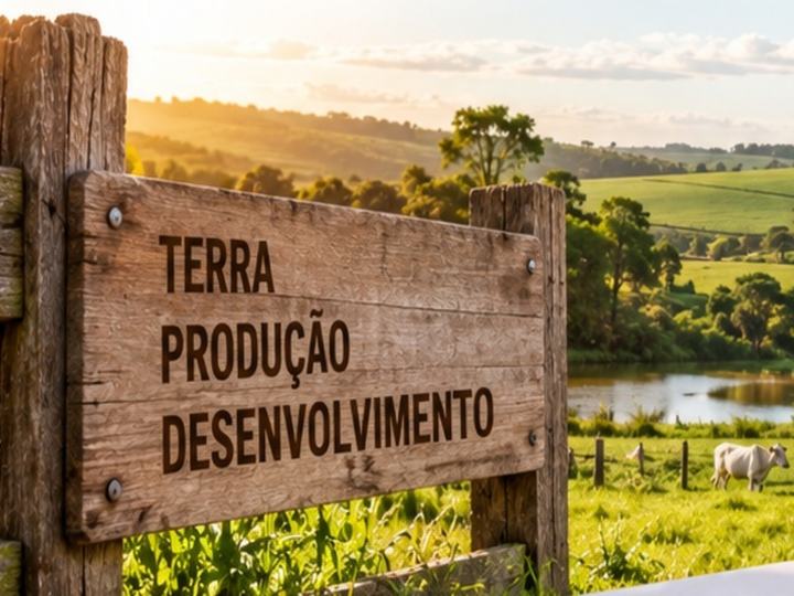 Placa de madeira em uma propriedade rural