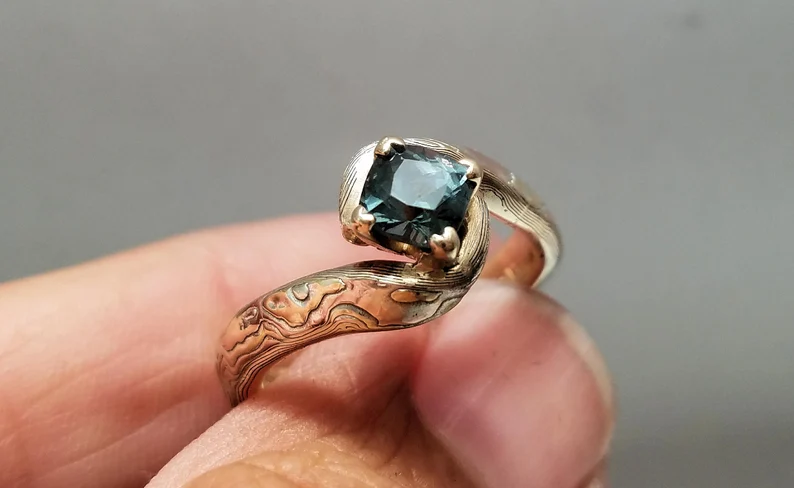 Handcrafted Mokume Gane Engagement Ring - Princess Embrace