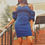 Thumbnail: Cold Shoulder Puff Sleeve Denim Body-con Dress