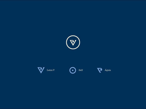 Conceito do símbolo Vanessa Erlo com variações do monograma V em azul sobre fundo escuro