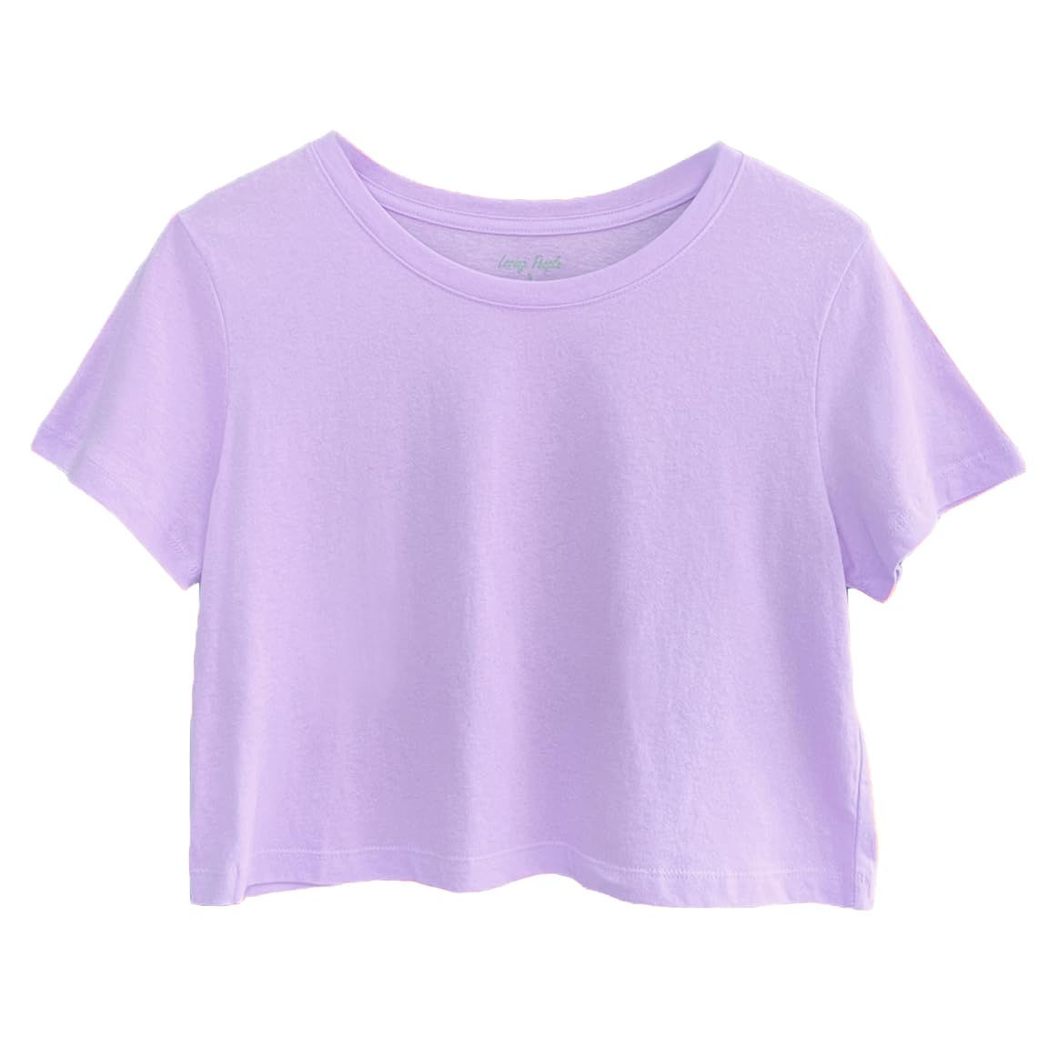 Womens Loose Fit Crop Tops Round Neck Short Sleeve Casual 100% Cotton Cropped To