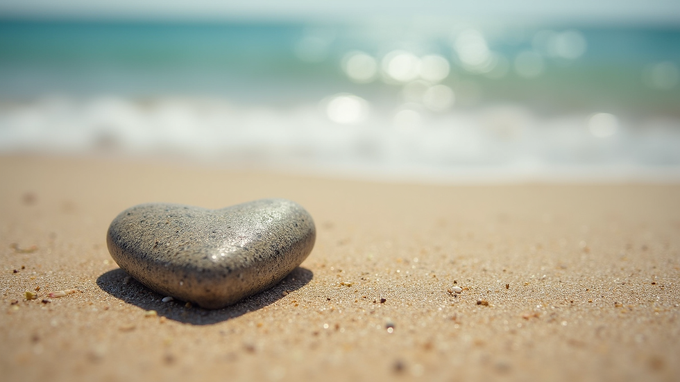 Close-up view of a heart-shaped stone on a sandy beach