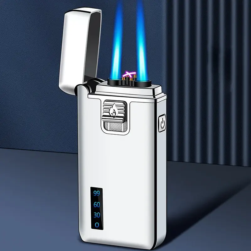 Thumbnail: New Tiktok Metal Windproof Electric USB Lighter Torch Dual Arc Chargeable Butane