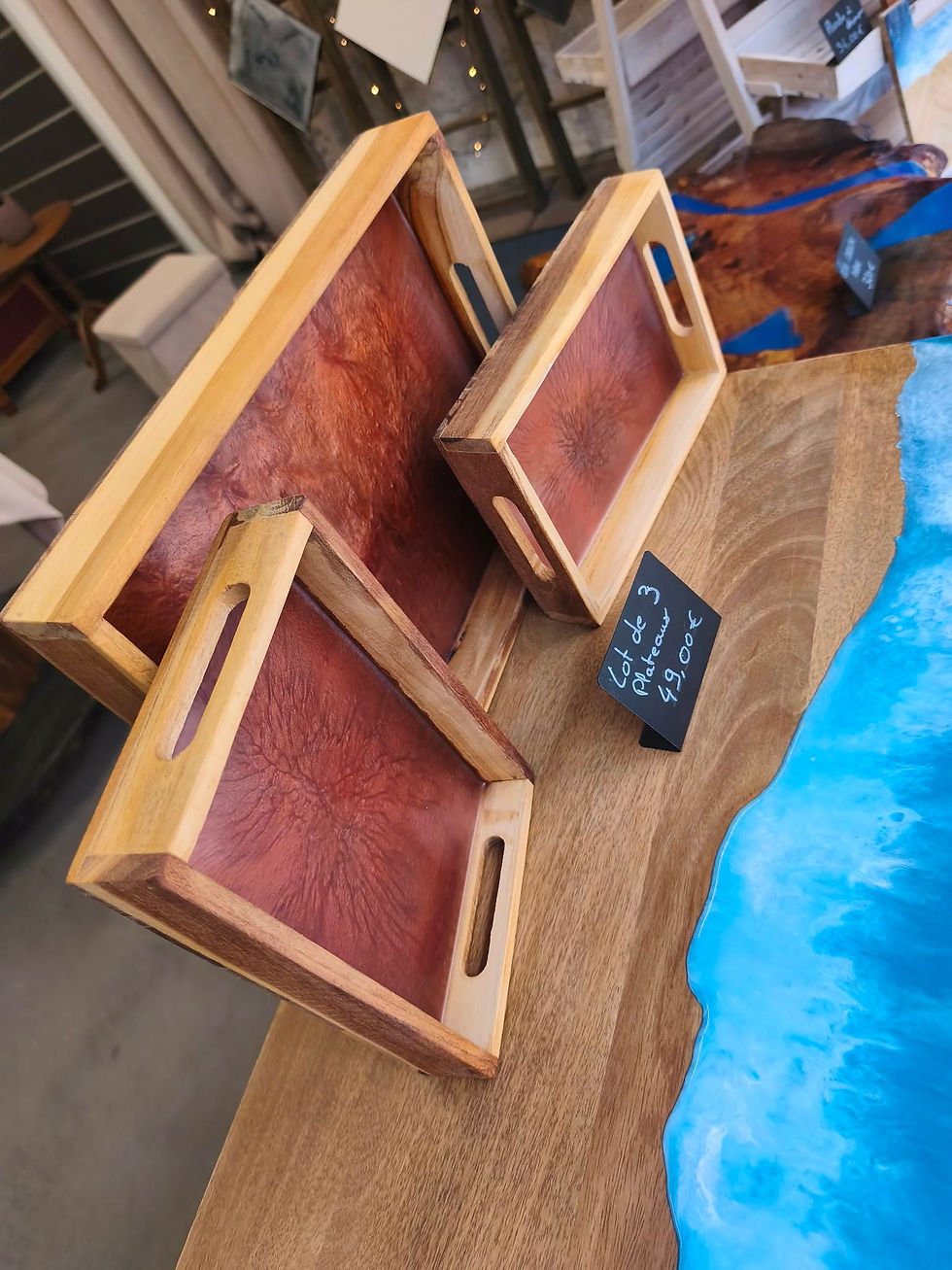 Lot de 3 plateaux bois résine