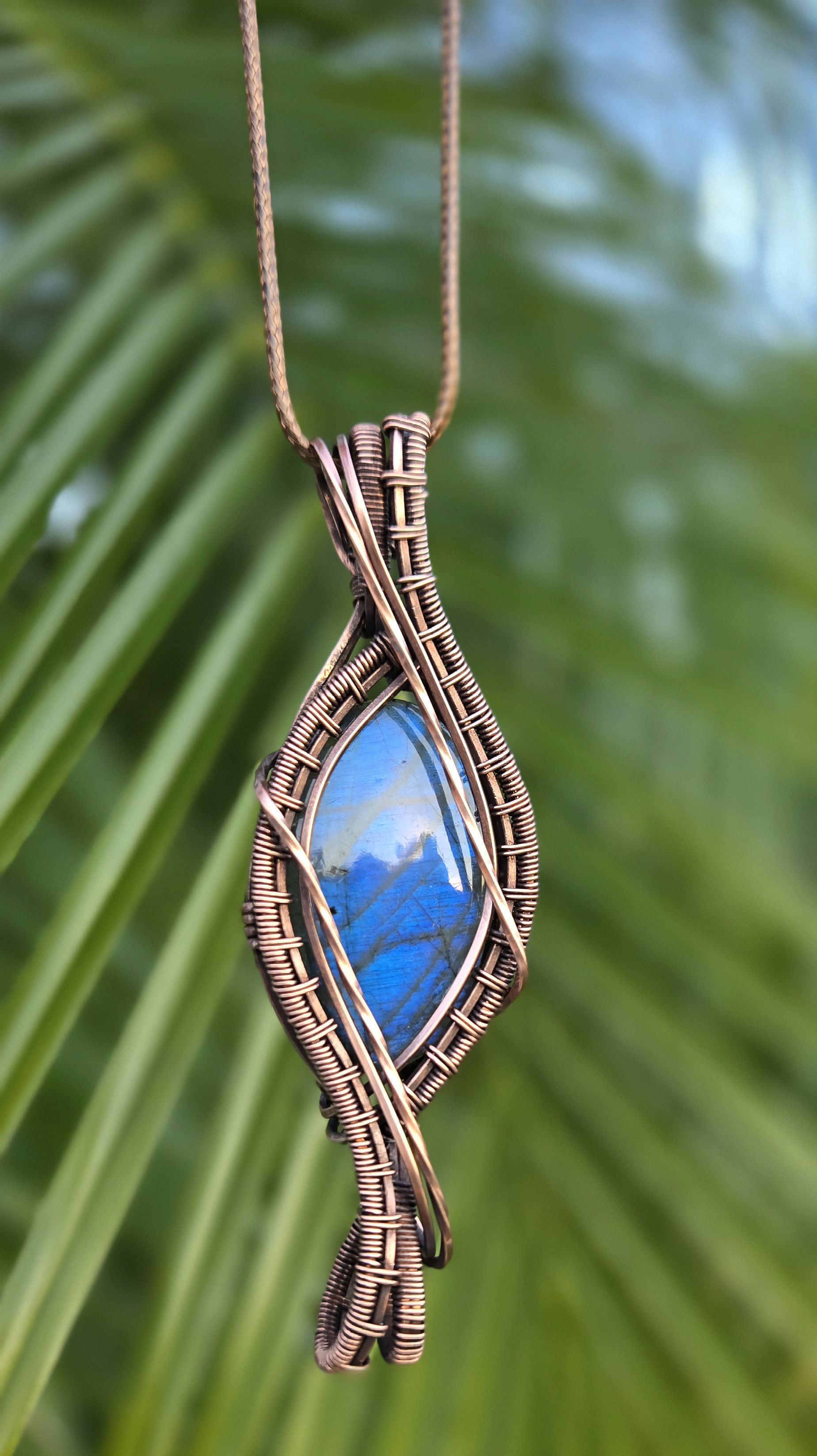 Blue Labradorite copper pendant 