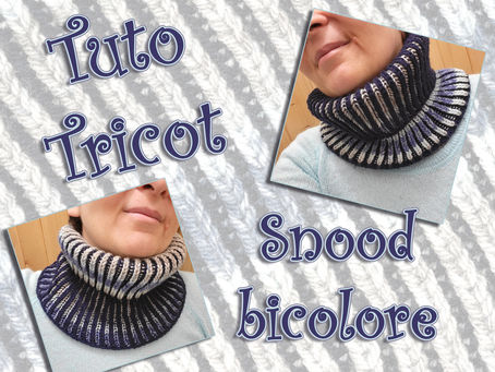 Tuto Tricot : Snood Bleu en côtes 1/1 bicolores