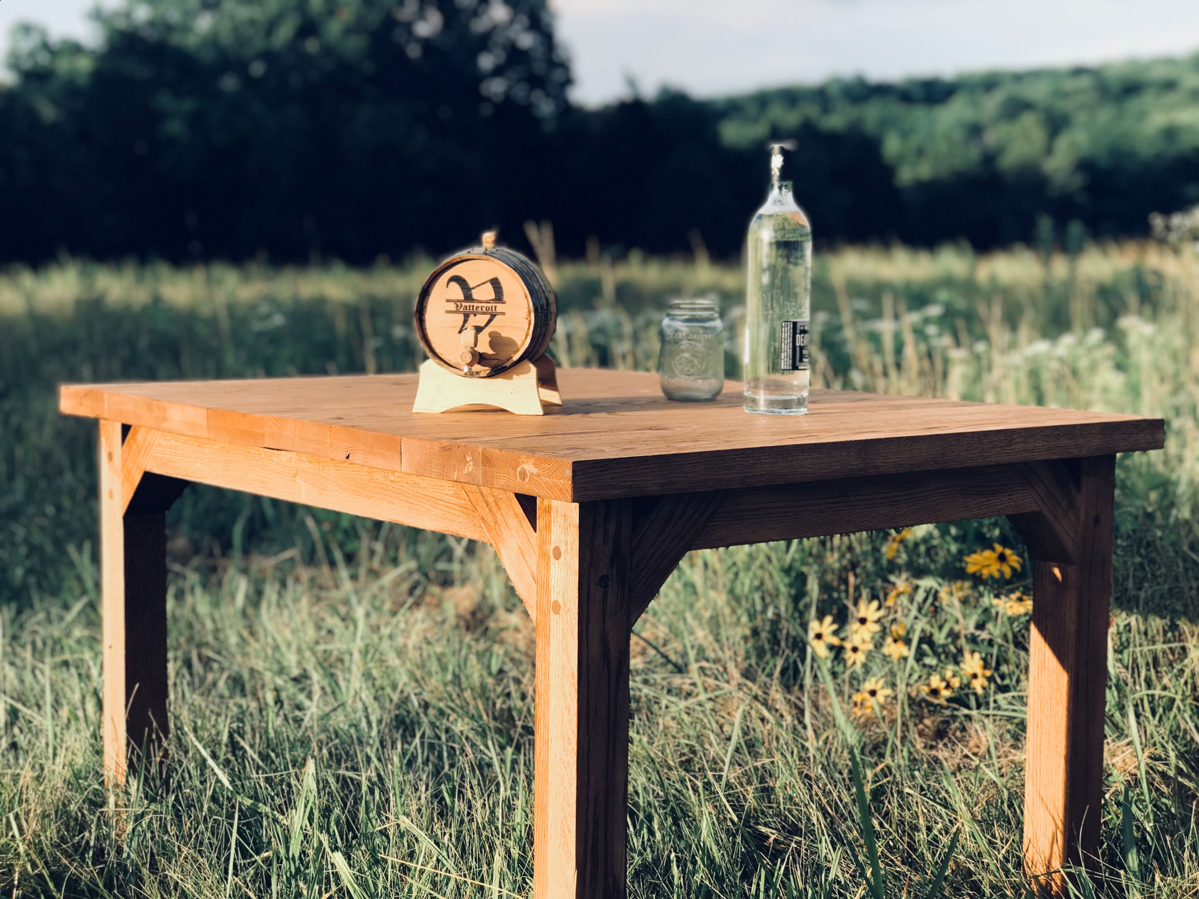 44"x34" Handcrafted Rustic Solid Oak Farmhouse Table