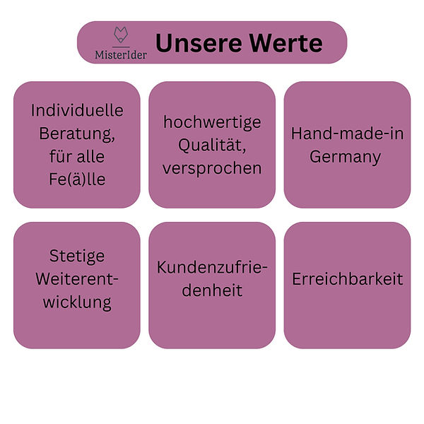 Unsere selbstauferlegten MisterIder Werte. Diese sind uns besonderes wichtig