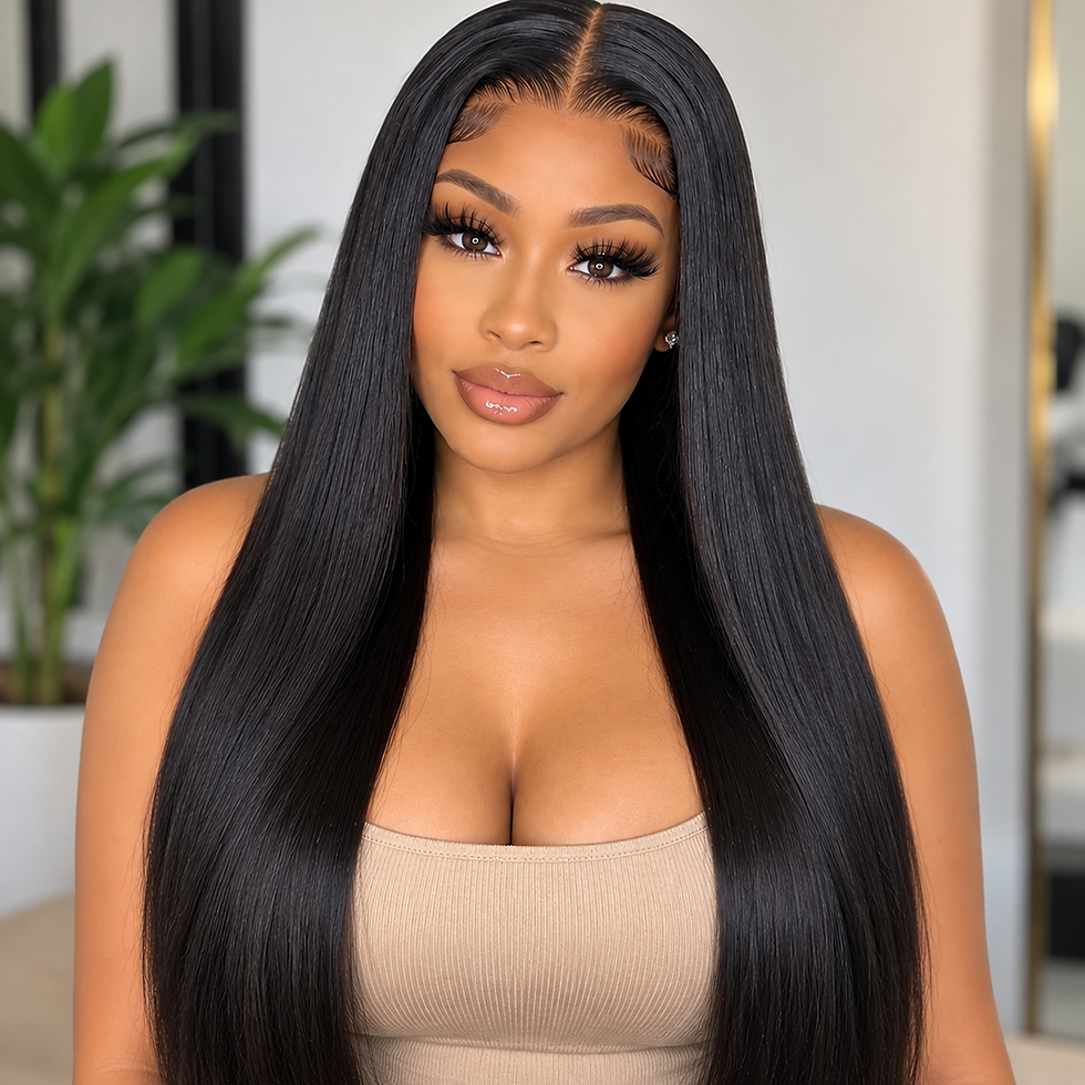 4x7 glueless straight human hair wig with natural-looking middle part front view