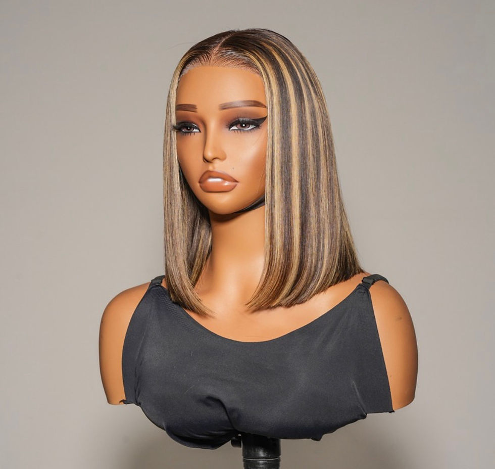 Thumbnail: Straight highlighted bob wig with silky texture and natural blonde color blend