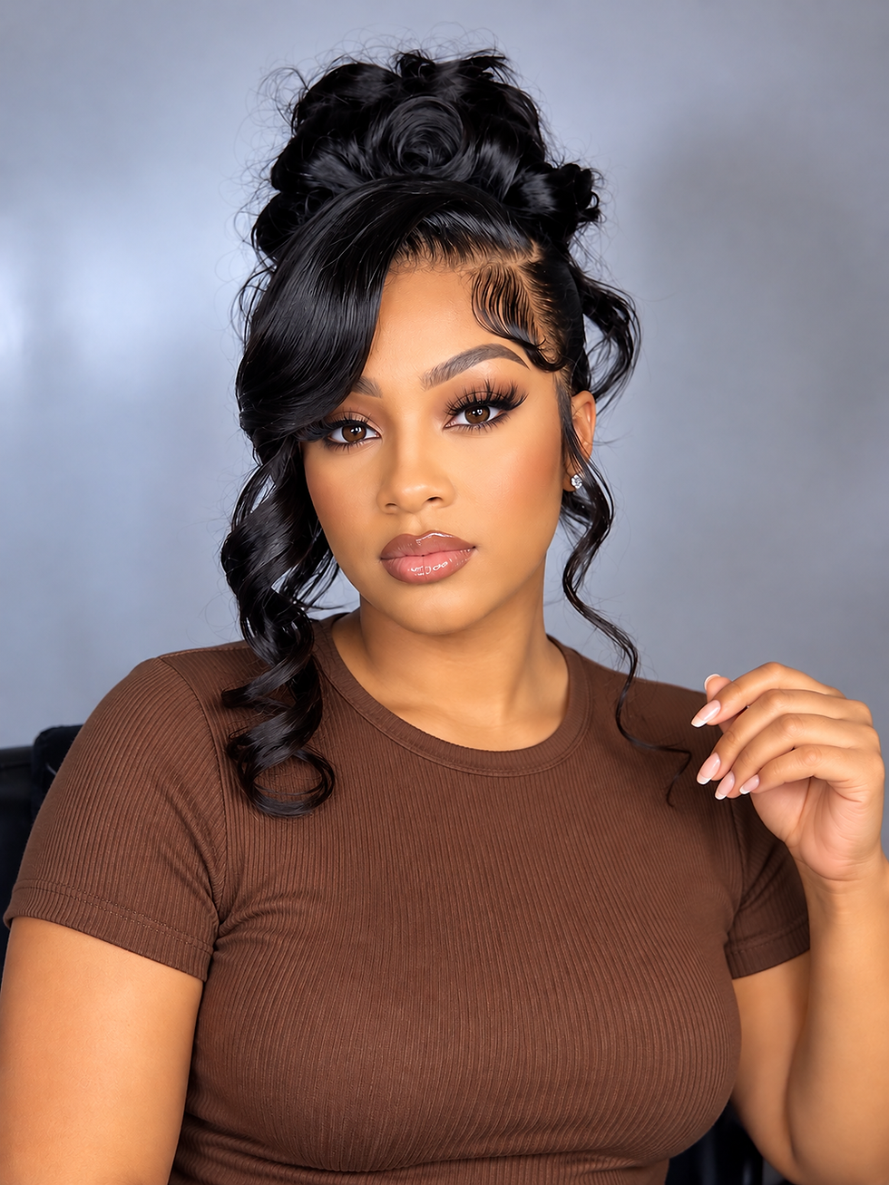 360 lace glueless messy bun wig front view