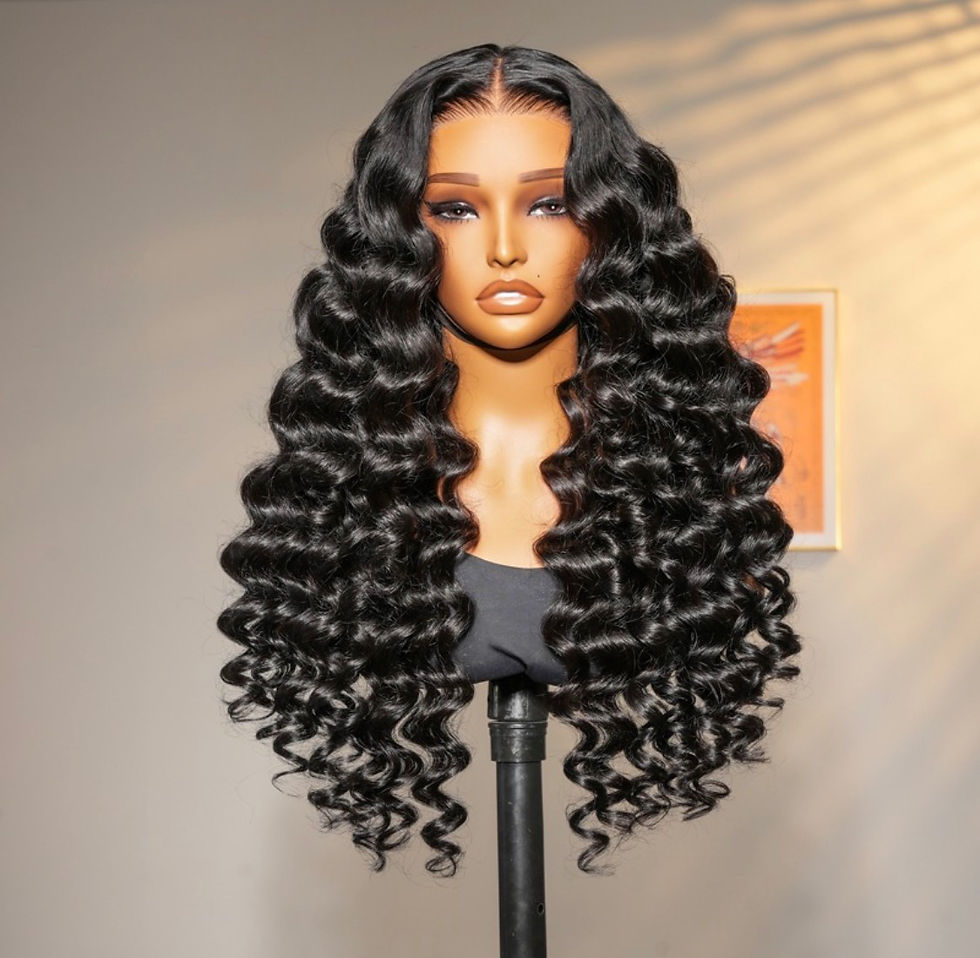 28-inch big curl wig with natural black human hair and middle part.