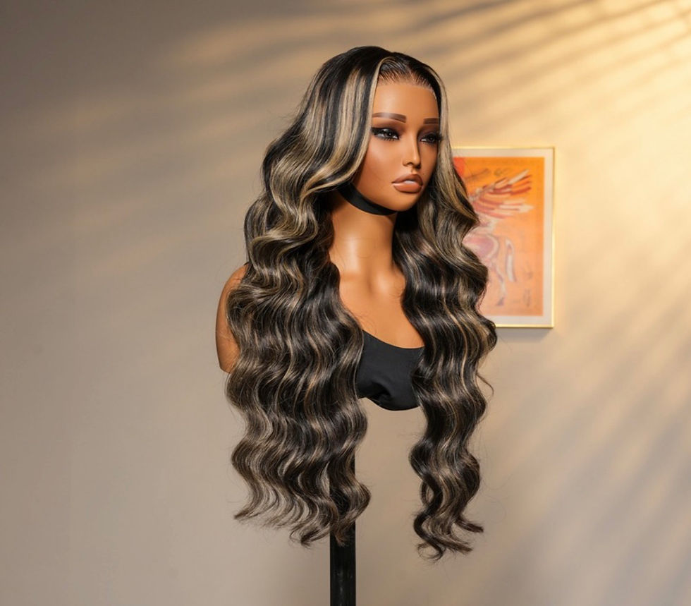 28-inch premium human hair body wave wig with P1B/22 highlights