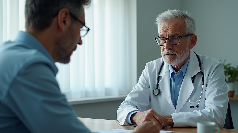 Eye-level view of a doctor explaining prostate health to a patient