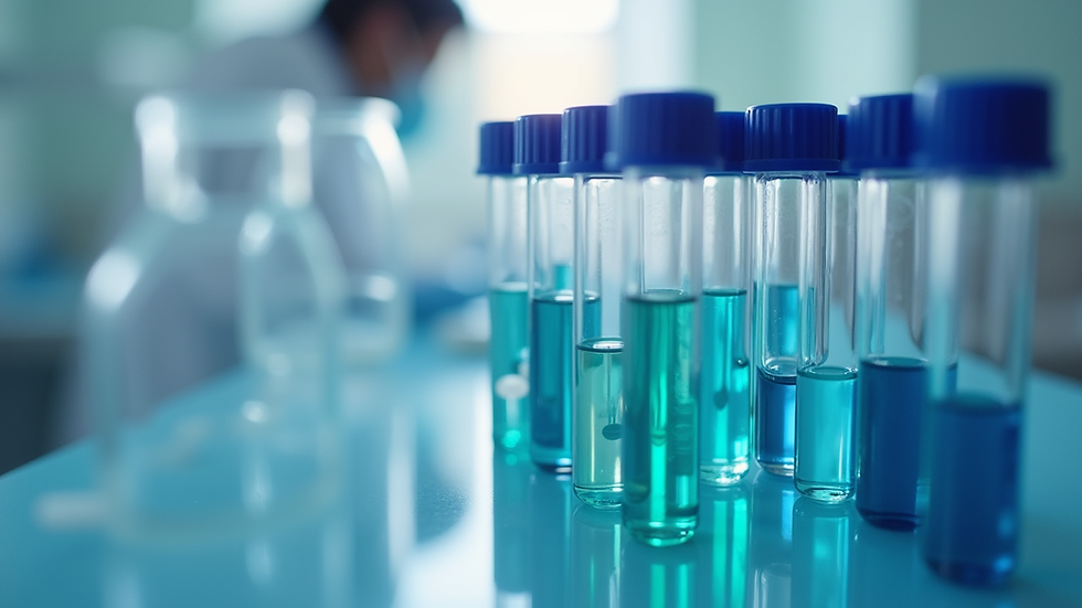 Close-up view of medical test tubes and lab equipment