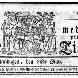 28 Mayıs 1770 tarihli Kiøbenhavnske Tidender gazetesi kapak logosu ve künyesi