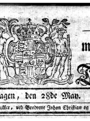 28 Mayıs 1770 tarihli Kiøbenhavnske Tidender gazetesi kapak logosu ve künyesi