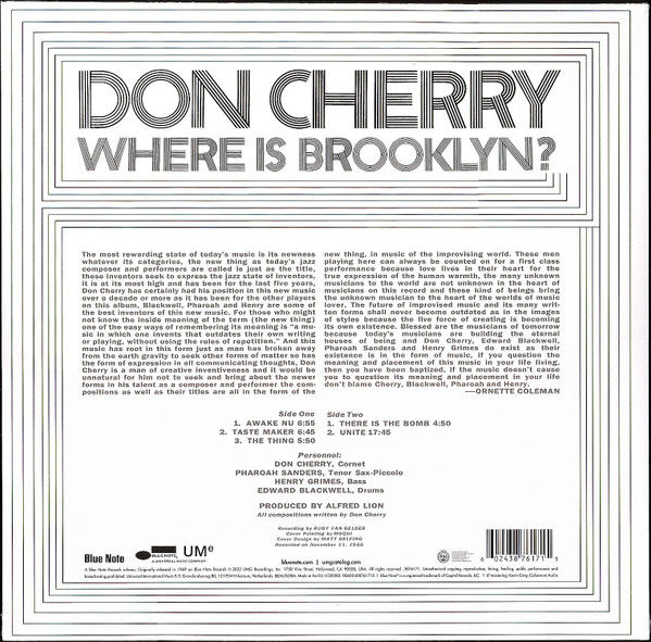 Thumbnail: Don Cherry - Where Is Brooklyn? (LP, Album, RE, 180) Mint (M), Mint (M)
